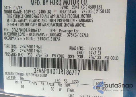 2018 Ford Fusion Se z USA, uszkodzony, nr VIN 3FA6P0HD1JR186717